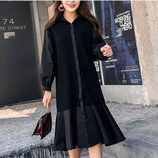 Ruffled Hem Knit Panel Shirtdress