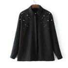 Long-sleeved Faux Pearl-accent Open-front Blouse