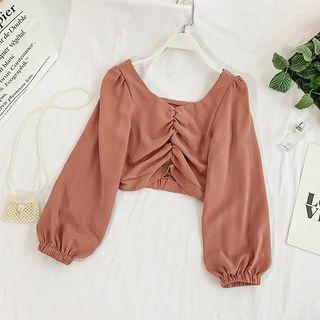 Puff Sleeve Cropped Chiffon Blouse