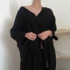 3/4-sleeve Tasseled Maxi Dress Black - One Size