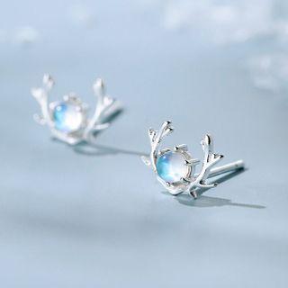 Deer Horn Moonstone Sterling Silver Earring