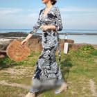 Print 3/4-sleeve Maxi Dress