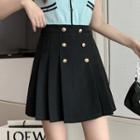 High-waist Double-breasted Pleated A-line Mini Skirt