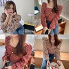 Floral Print Square-neck Long-sleeve Blouse