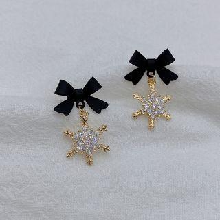 Rhinestone Snowflake Drop Earring Stud Earring - 1 Pair - Silver Stud - Black & Gold - One Size