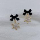 Rhinestone Snowflake Drop Earring Stud Earring - 1 Pair - Silver Stud - Black & Gold - One Size