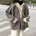 Contrast-trim Hooded Fleece Zip Jacket