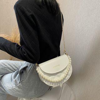 Flap Bead Strap Crossbody Bag