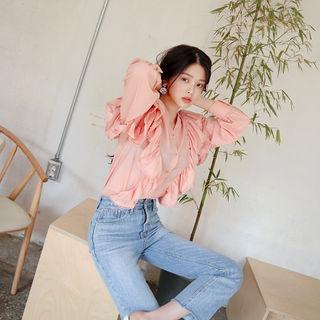 V-neck Fringed Ruffled Blouse