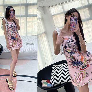 Spaghetti-strap Illustrated Minidress Pink - One Size