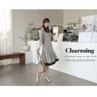 3/4-sleeve Pleated-hem Patterned Midi Dress
