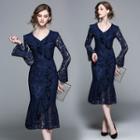 Long-sleeve Lace Ruffled Party Dress