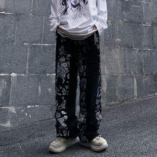 Side Flower Print Wide-leg Pants
