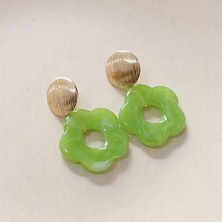 Flower Dangle Earring / Clip-on Earring Green - One Size