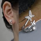 Butterfly Rhinestone Alloy Cuff Earring 1 Pc - Stud Earring - With Earring Backs - Right Ear - Silver - One Size