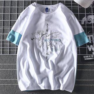 Mock Two-piece Short-sleeve Map Print T-shirt
