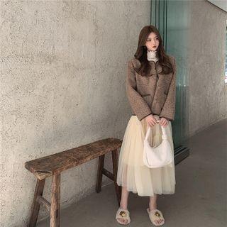 Fluffy Jacket / Mesh Overlay Skirt / Top