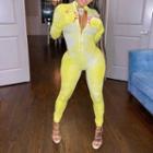 Long-sleeve Tie-dye Skinny Jumpsuit