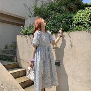Round-neck Floral Print Dress Floral - One Size
