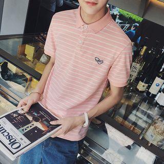 Embroidered Striped Short Sleeve Polo Shirt