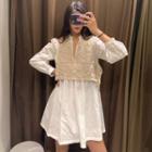 Mock Two-piece Puff-sleeve Lace Panel Dress