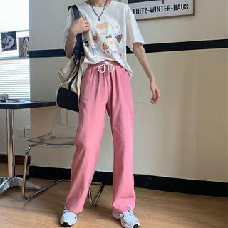 Short-sleeve Printed Cropped T-shirt / Wide Leg Pants