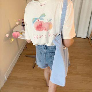 Short-sleeve Peach Print T-shirt White - One Size