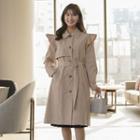 Frilled-shoulder Single-breasted Trench Coat With Sash