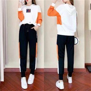 Set: Label Applique Hoodie + Sweatpants