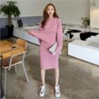 Set: Round-neck Knit Top + Band-waist Skirt