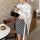 Plain Dip Back Shirt / Checkerboard A-line Mini Skirt