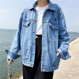Distressed Splashed Loose-fit Denim Jacket