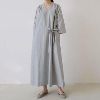 3/4-sleeve Side Knot Maxi A-line Dress