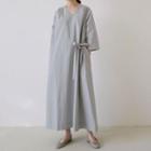3/4-sleeve Side Knot Maxi A-line Dress