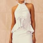 Halter Open-back Midi Sheath Dress