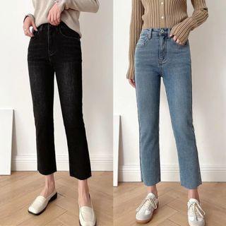 High-waist Washed Cropped Denim Jeans