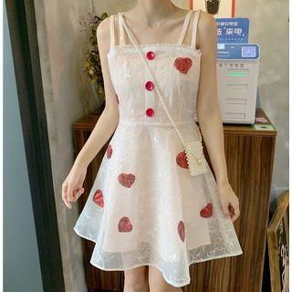 Sequined Heart Spaghetti Strap Dress
