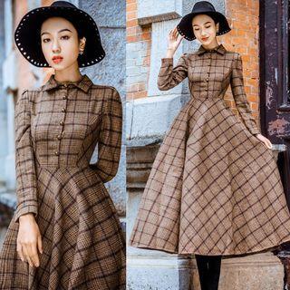 Long Sleeve Collar Plaid Dress