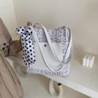 Tweed Tote Bag With Dotted Scarf