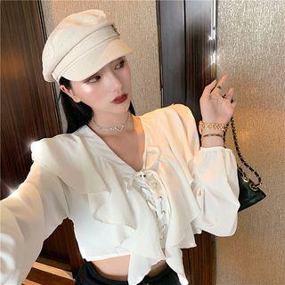 V-neck Long-sleeve Bow Shirt