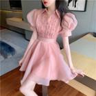 Puff-sleeve Collar Ruffle Mini A-line Dress