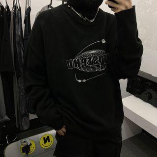 Couple Matching Turtleneck Lettering Embroidery Sweater