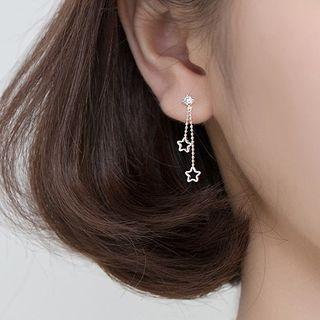 Rhinestone Star Drop Earring 1 Pair - With Earplug - Silver - One Size