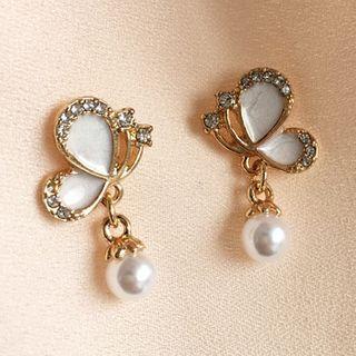 Rhinestone Glaze Butterfly Dangle Earring 1 Pair - S925 Silver - As Shown In Figure - One Size