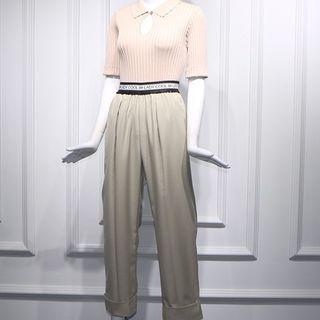 Short-sleeve Knit Polo Shirt / Wide-leg Pants