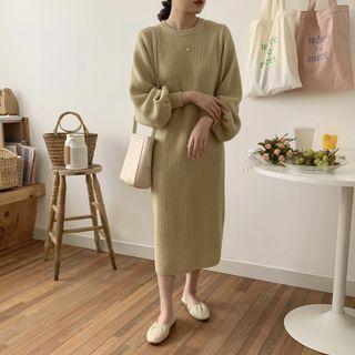 Round-neck Lantern-sleeve Long Knit Dress