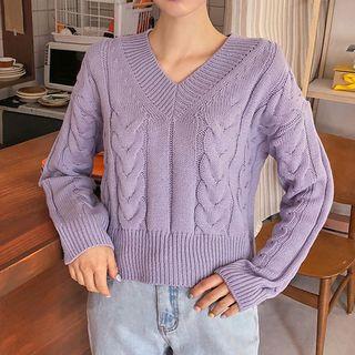 Colored Crop Cable-knit Sweater