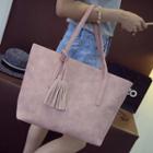 Faux Leather Tasseled Tote Bag