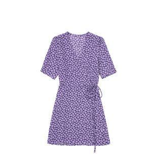 Short-sleeve Floral Print Mini Wrap Dress