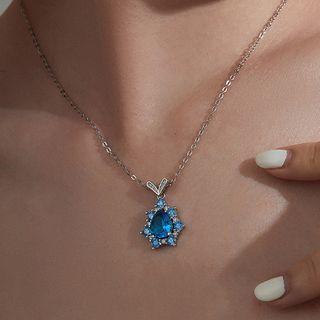 Gemstone Necklace 1 Pc - Necklace - Blue Pendant - Silver - One Size